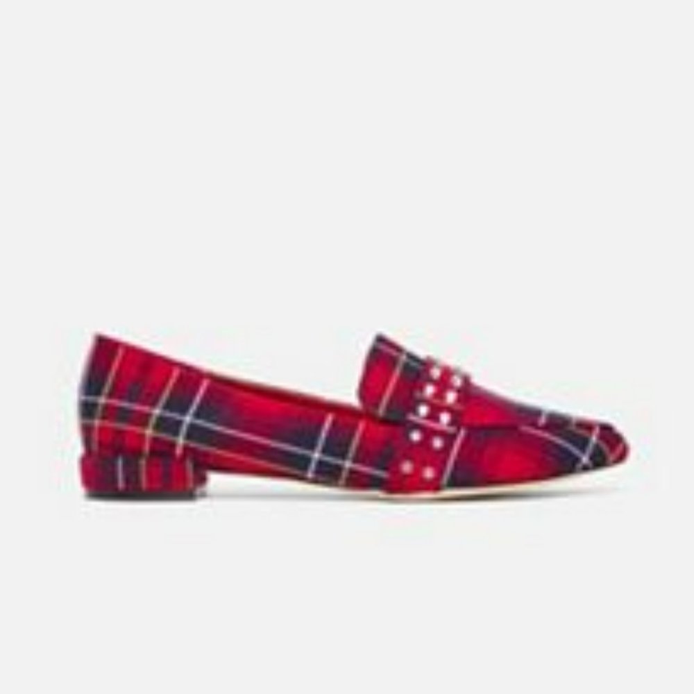 Red Plaid Women's Studded Loafer
